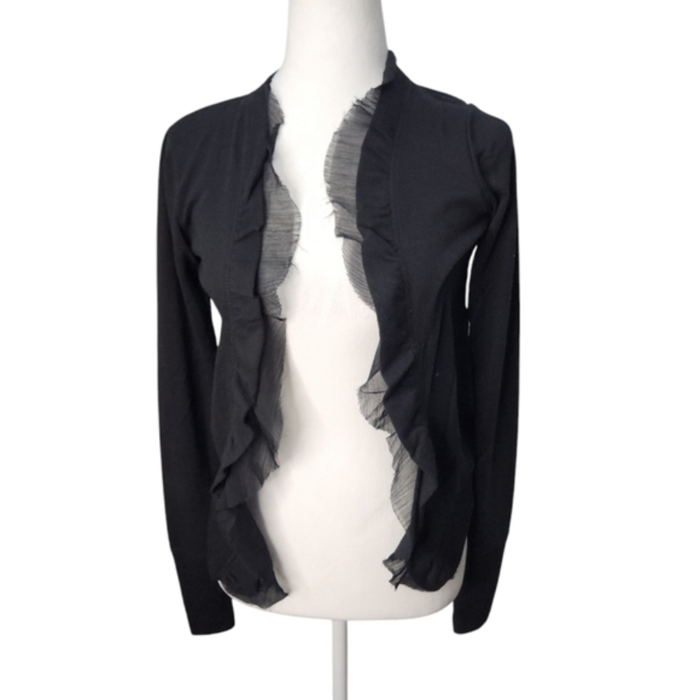 NWT POOF EXCELLENCE Black Open Cardigan‎ Sheer Edges  Size Large